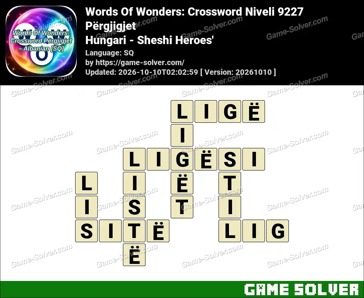 Words Of Wonders: Crossword Niveli 9227 Përgjigjet – Hungari – Sheshi Heroes’
